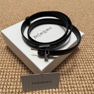 Yves Saint Laurent Sleek Black Belt with Logo Charm 27-36